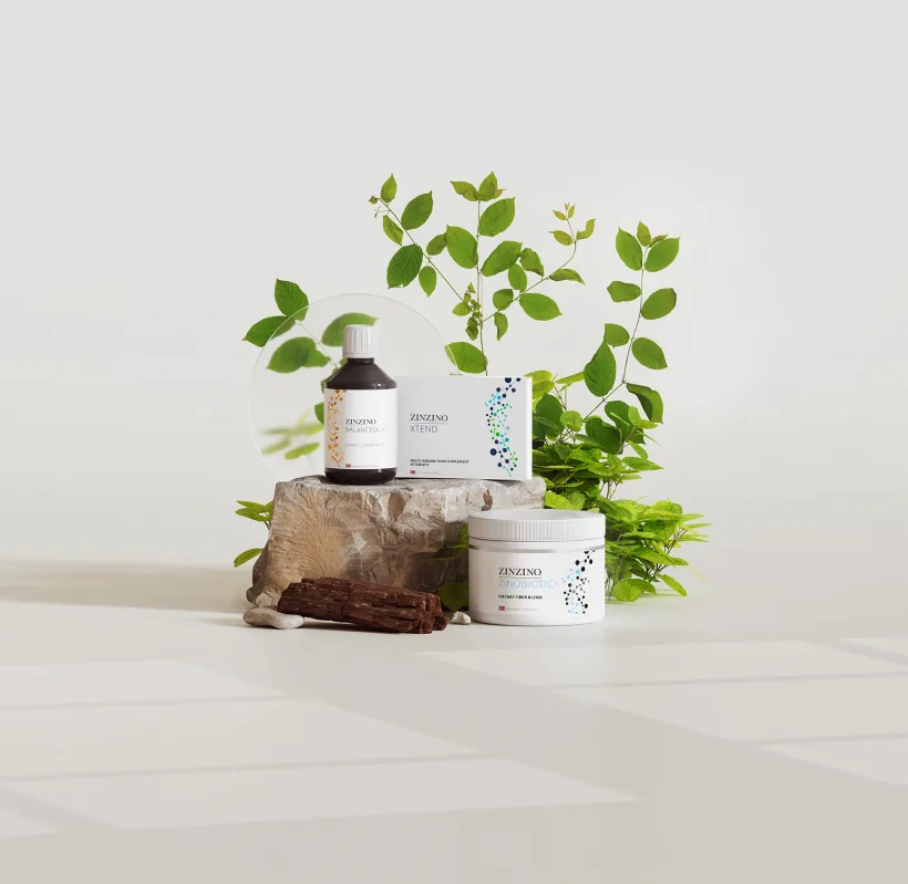 Zinzino omega-3, Xtend en ZinoBiotic supplementen met verse groene planten